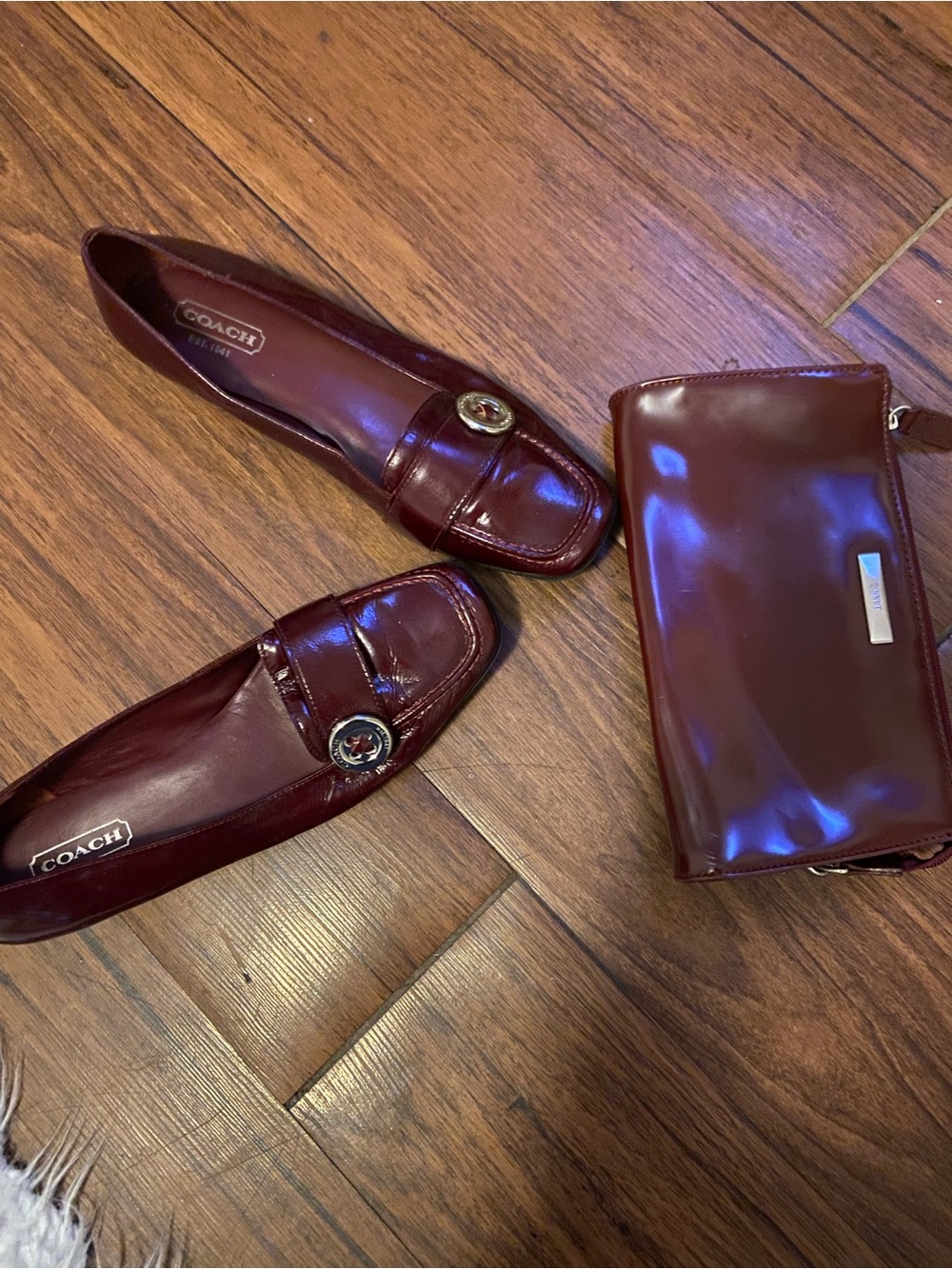 Coach Burgundy Leather Loafers with Matching Wallet Clutch